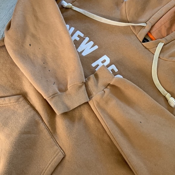 atelier new regime sweatshirt hooded campus size L tan white logo unisex - Picture 10 of 12